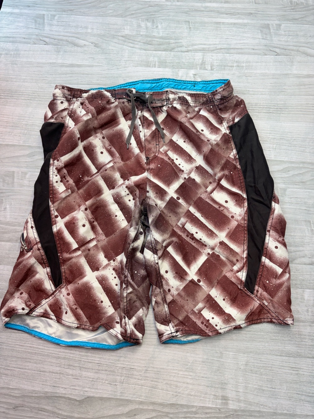 burnside Maroon & Black Printed Men's Swim Trunks Size Medium
